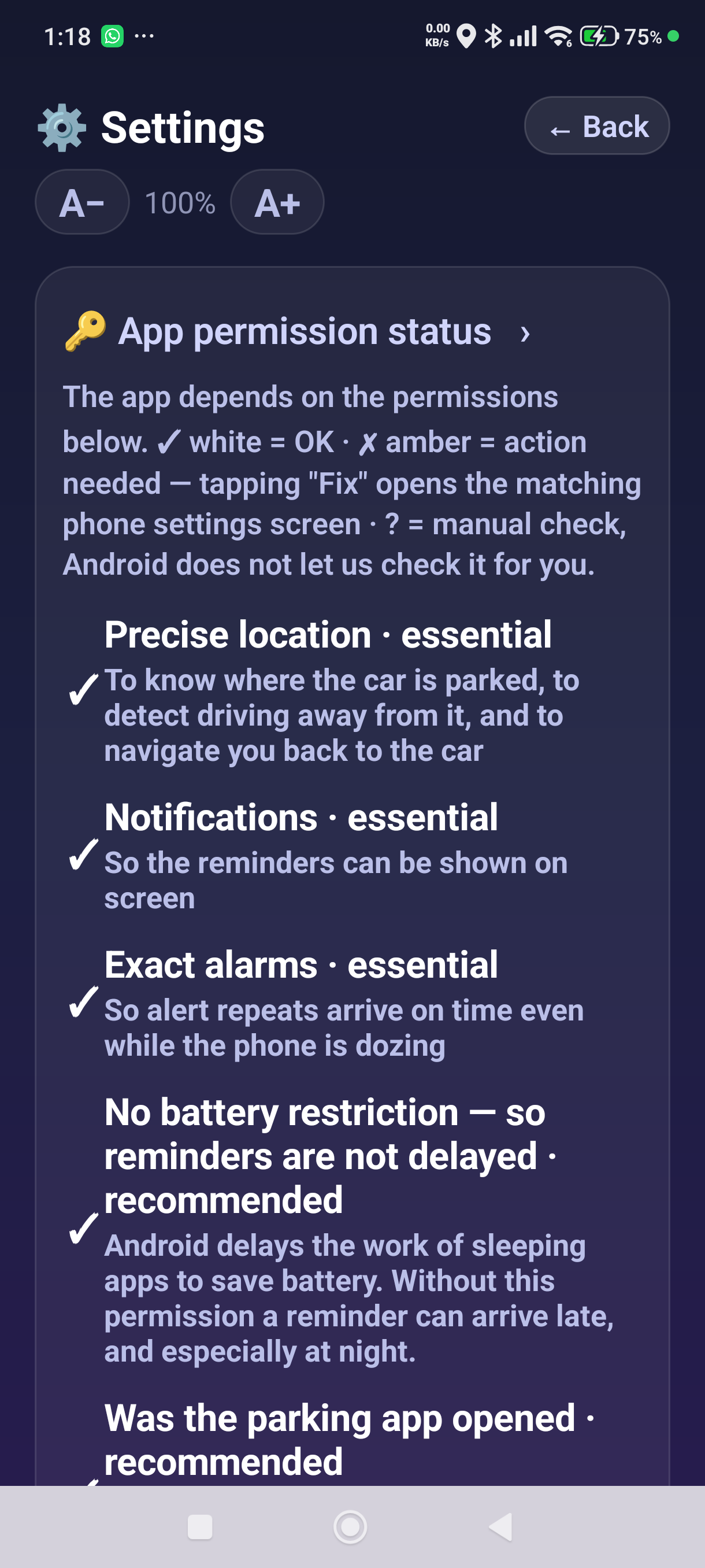 App permission status