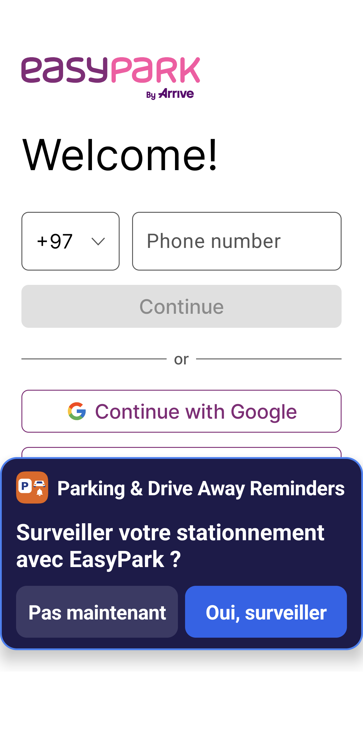La carte apparaît par-dessus l'application de stationnement — un appui, et la surveillance est lancée