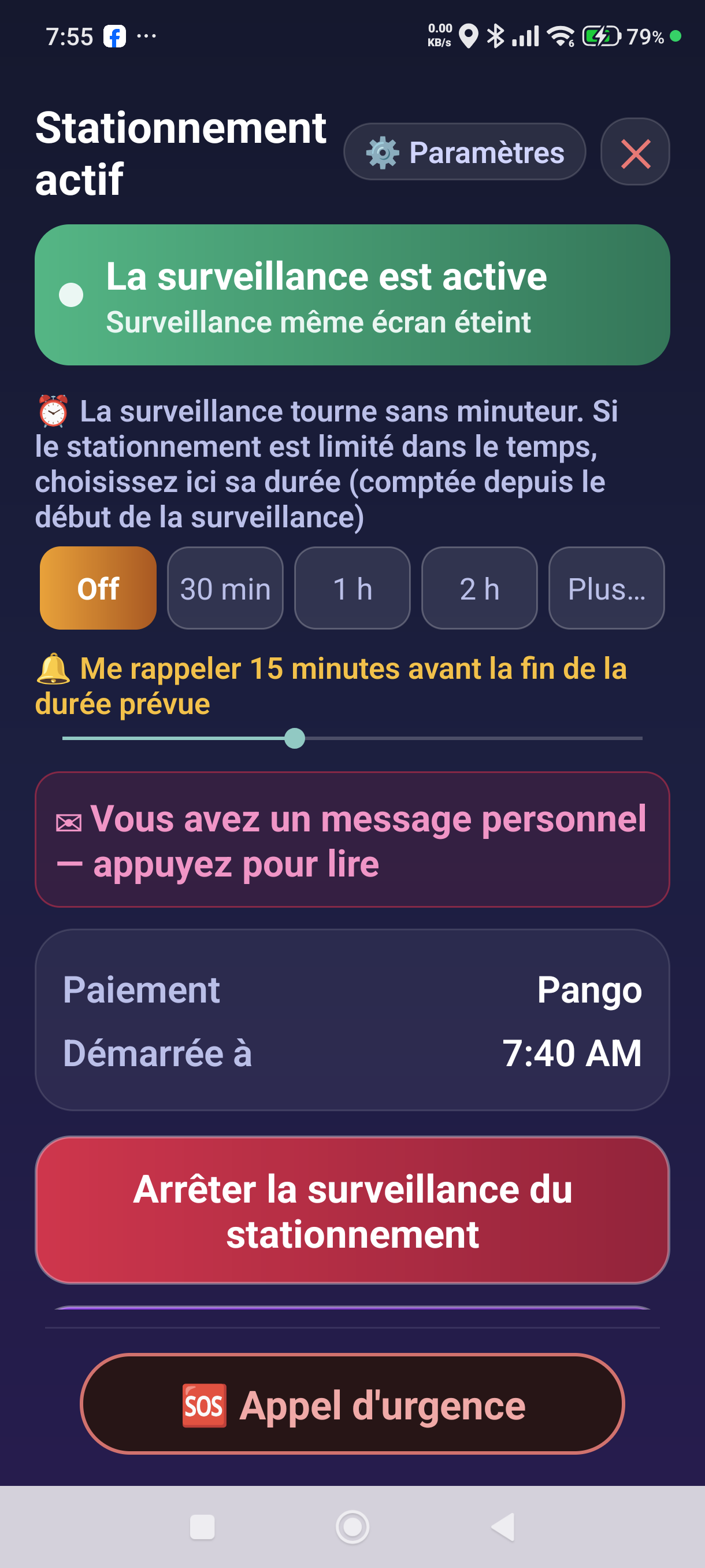 La barre rose sur l’écran du stationnement actif