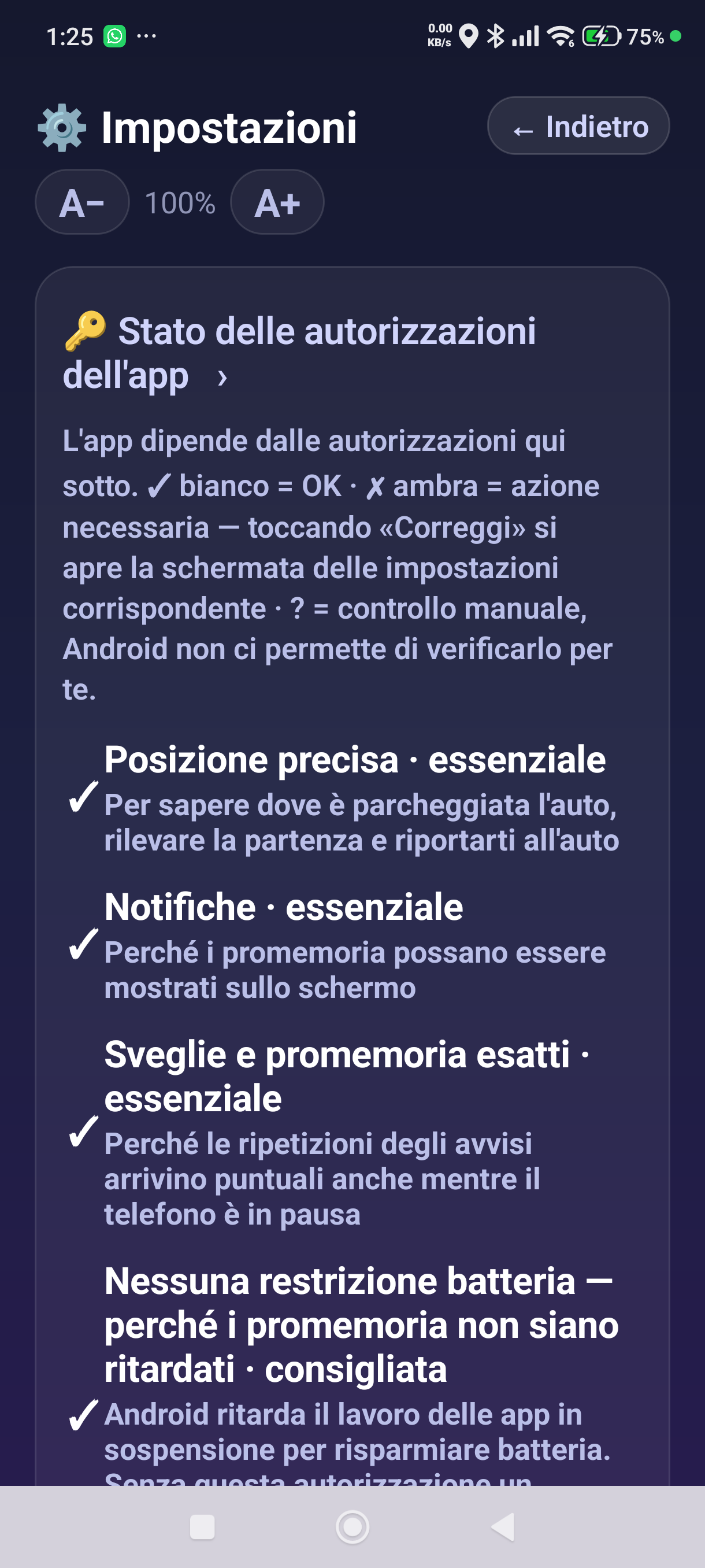 Lo stato delle autorizzazioni dell'app