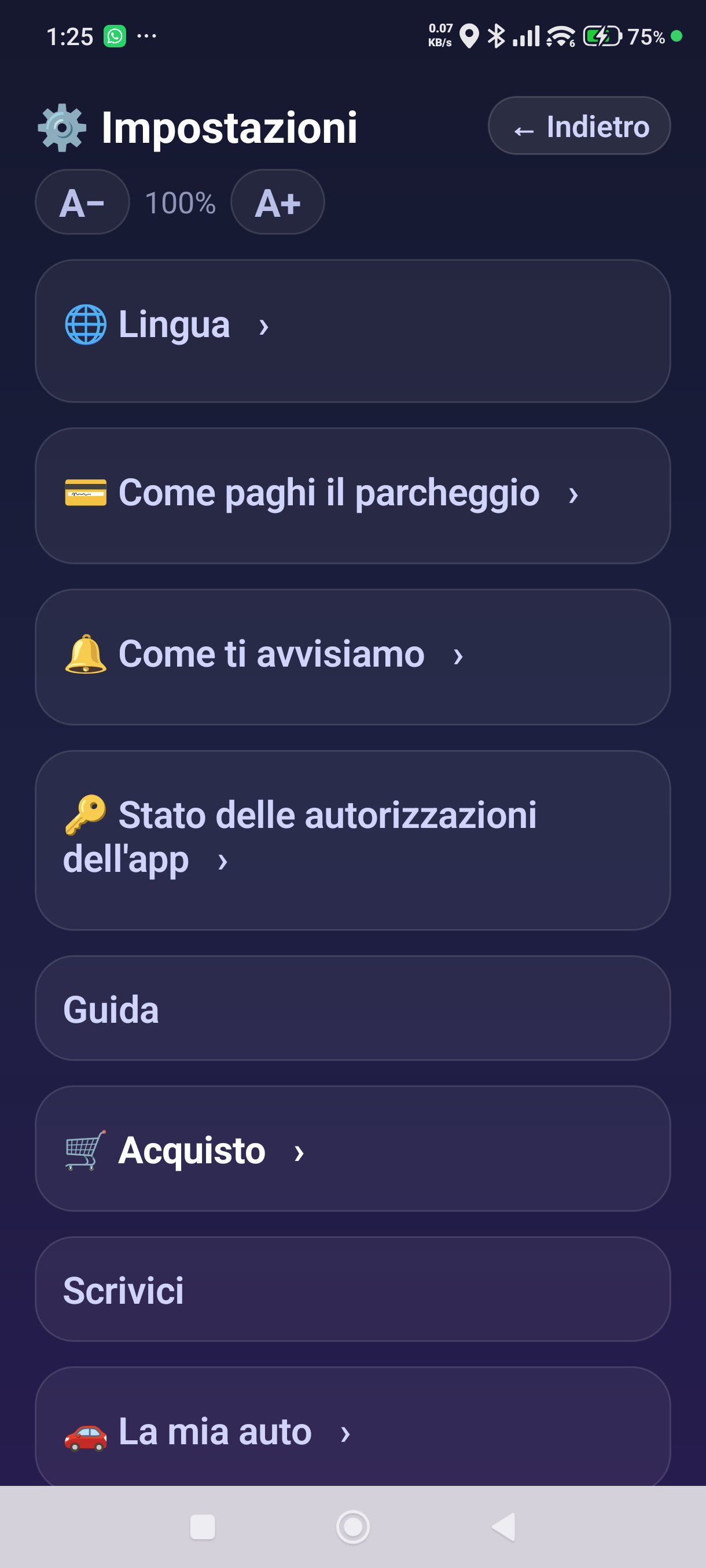 La schermata Impostazioni